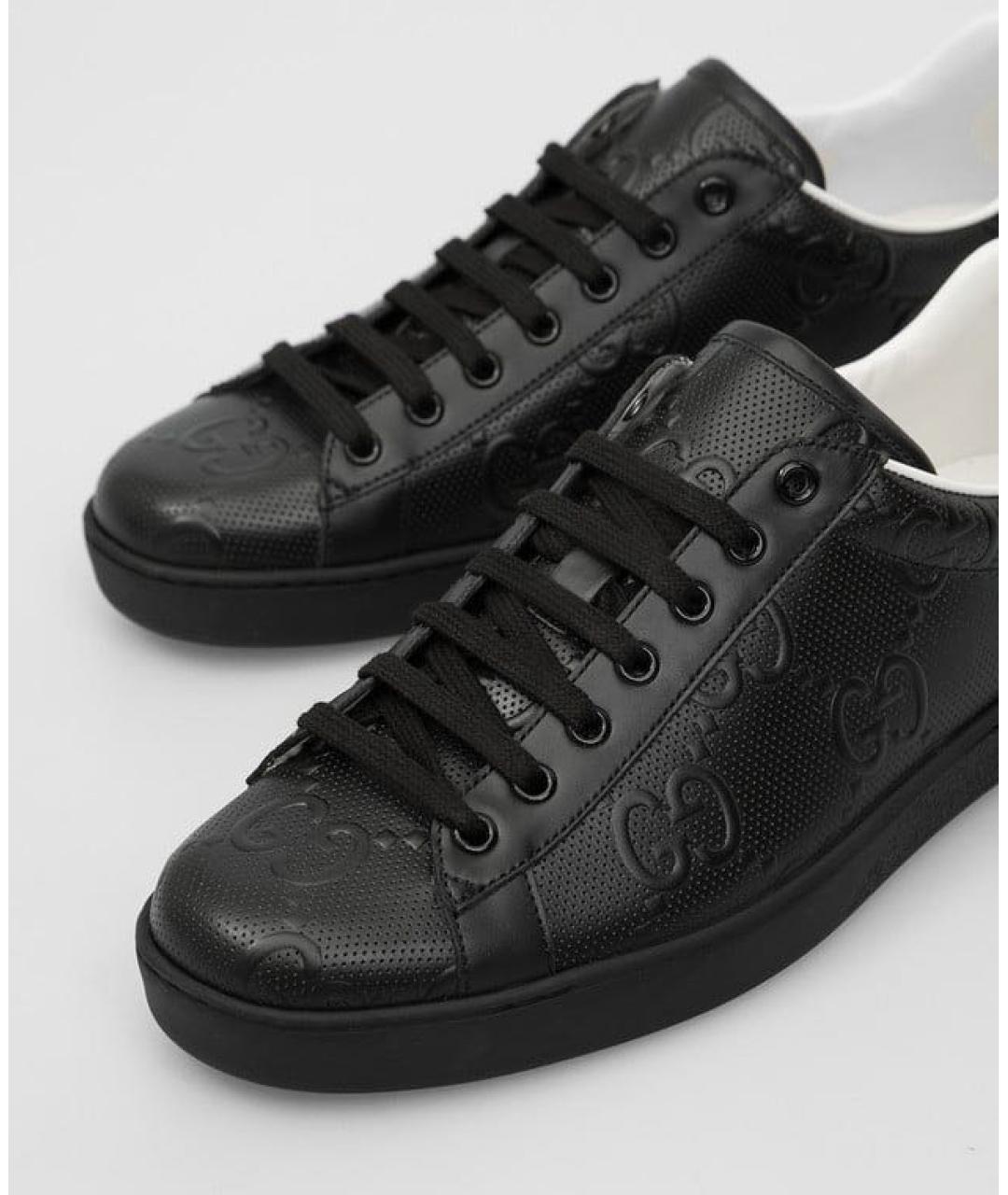 GUCCI Черные кожаные низкие кроссовки / кеды, фото 4