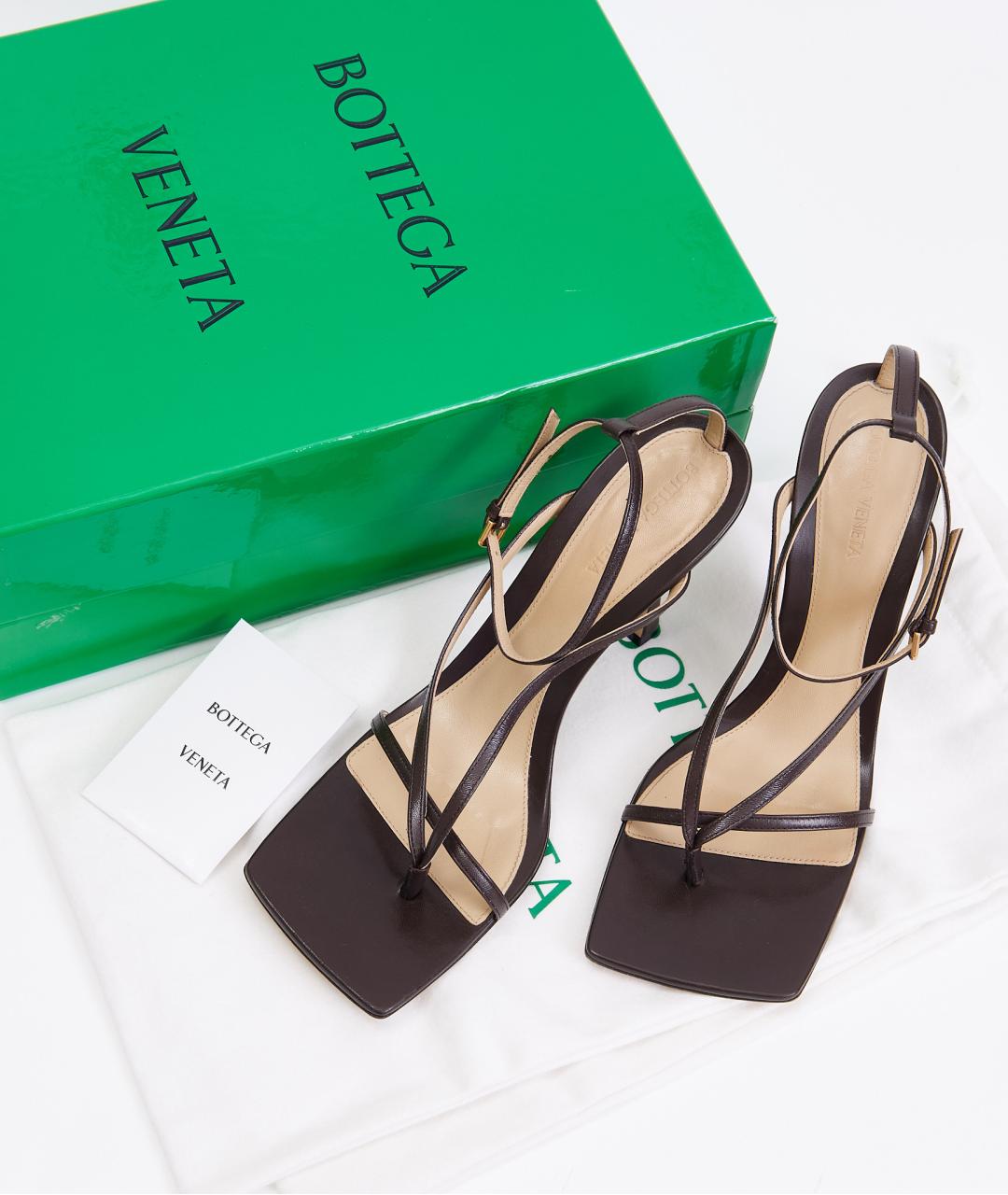 BOTTEGA VENETA Коричневые кожаные босоножки, фото 4