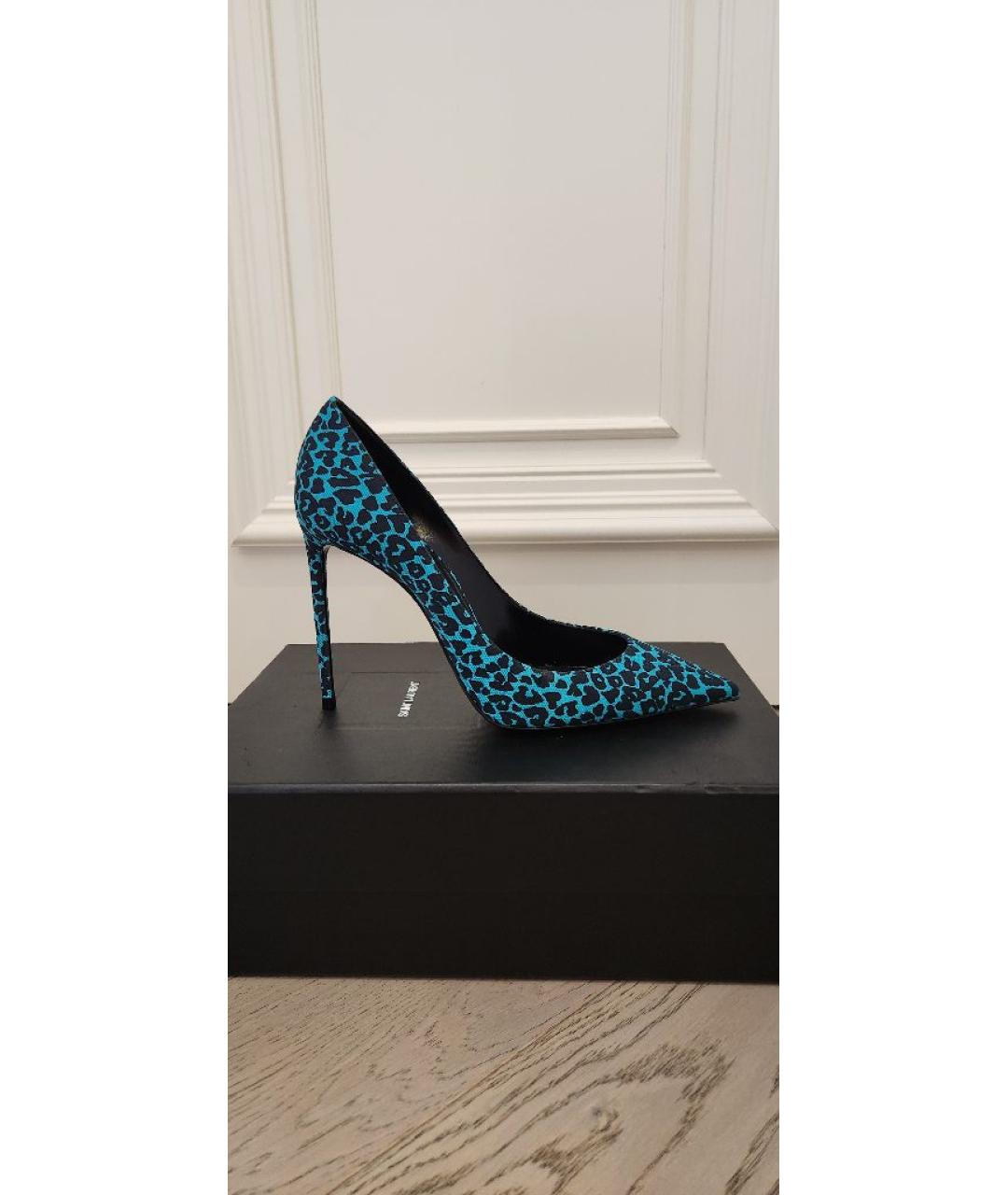 SAINT LAURENT Бирюзовые текстильные туфли, фото 8