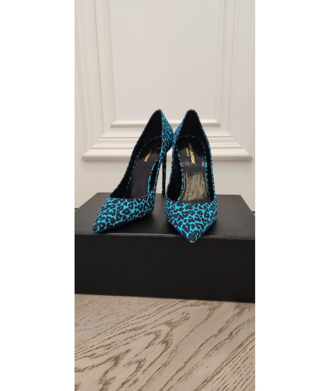 SAINT LAURENT Бирюзовые текстильные туфли, фото 2