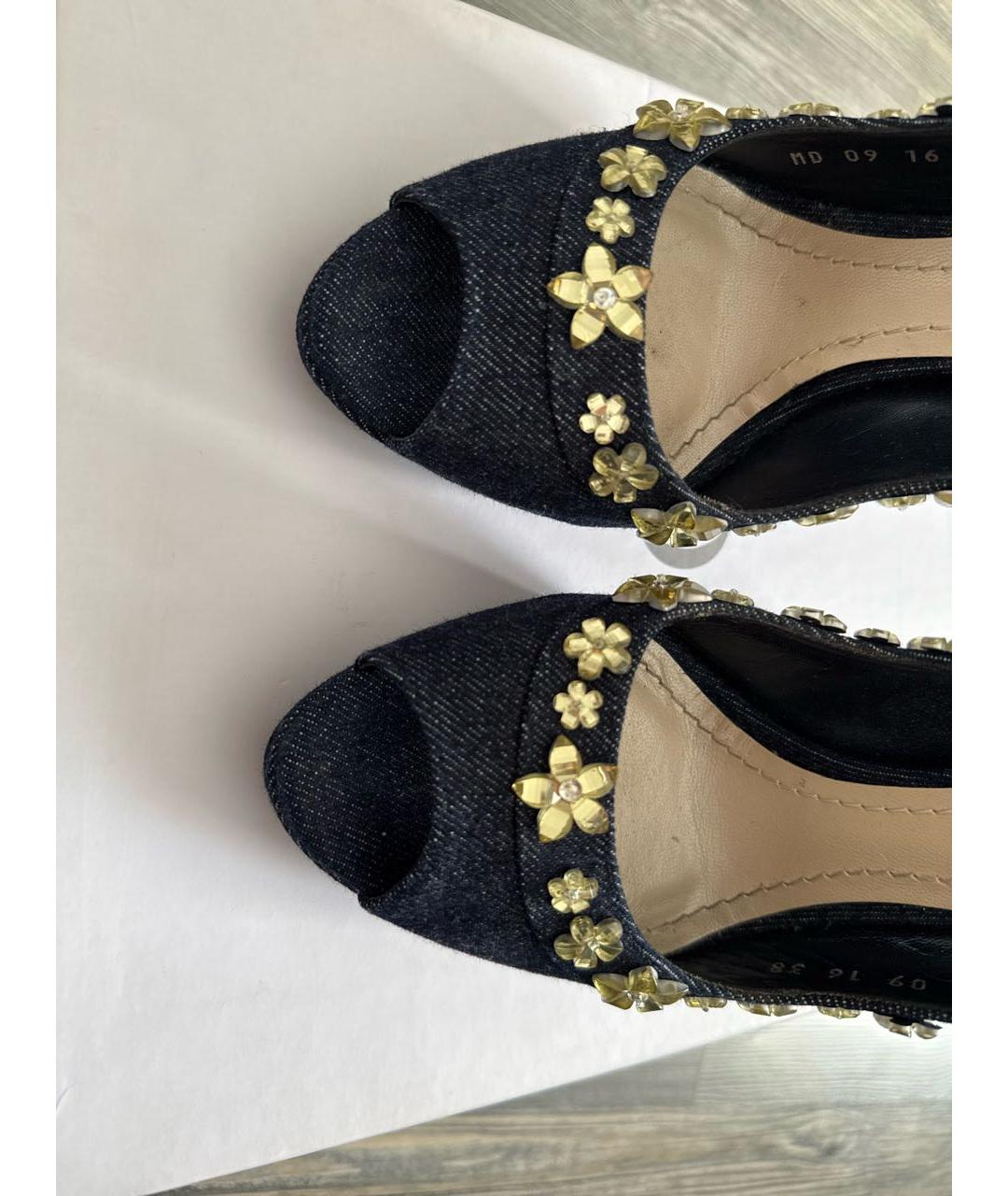 CHRISTIAN DIOR Темно-синие текстильные босоножки, фото 4