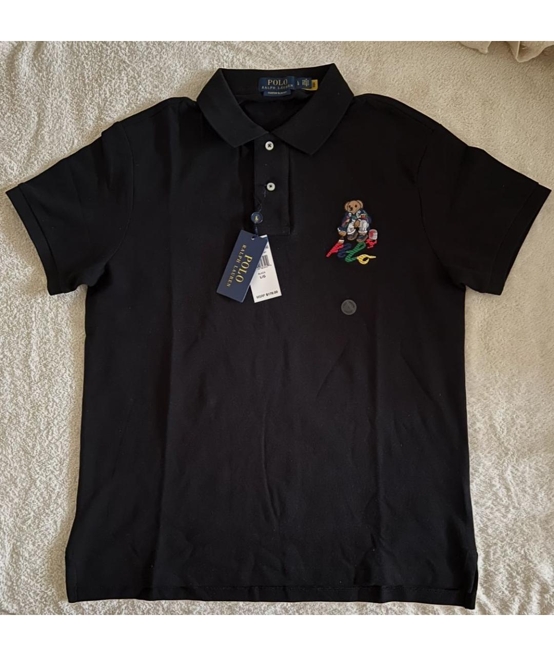 POLO RALPH LAUREN Черное хлопковое поло с коротким рукавом, фото 5