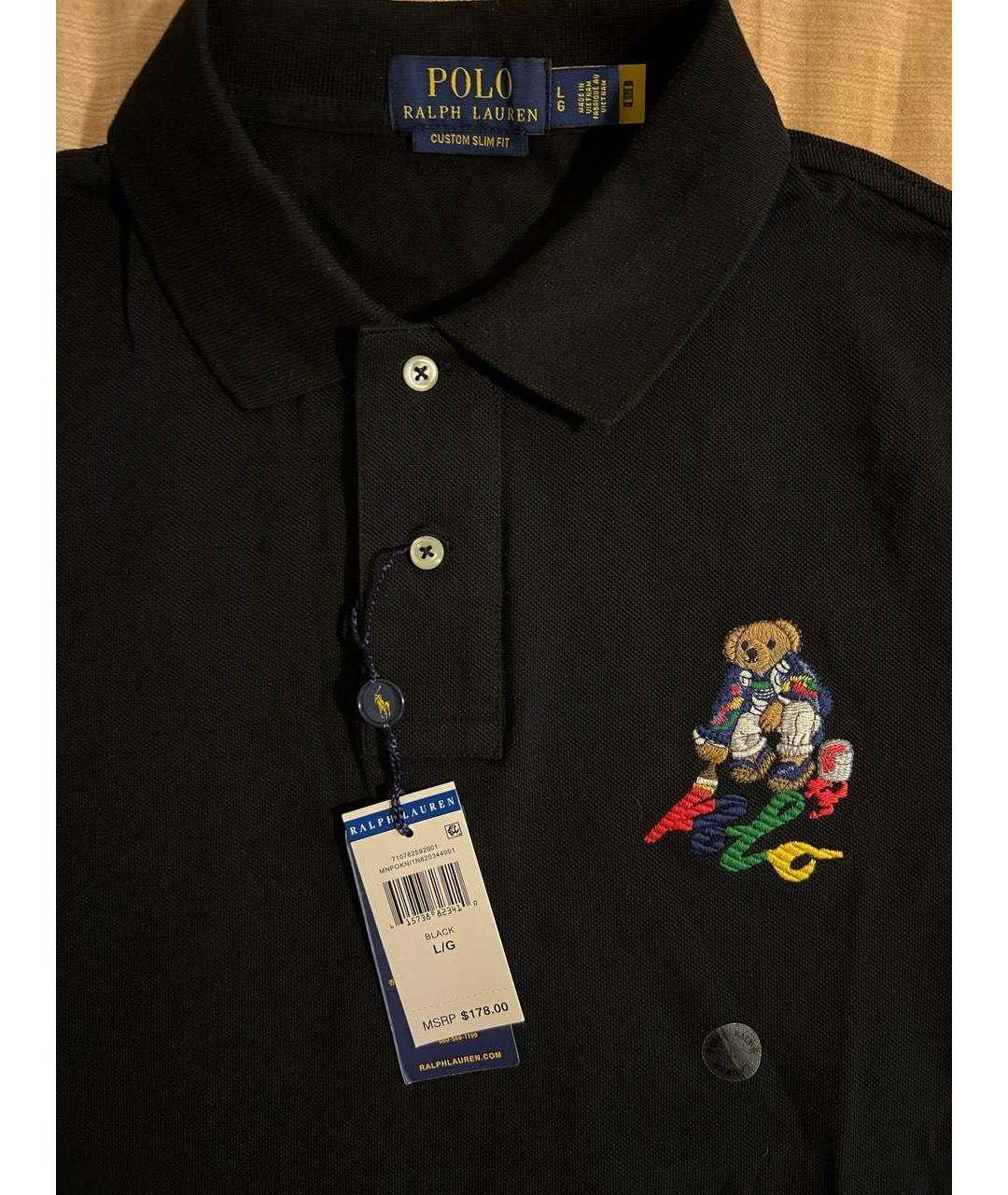 POLO RALPH LAUREN Черное хлопковое поло с коротким рукавом, фото 3