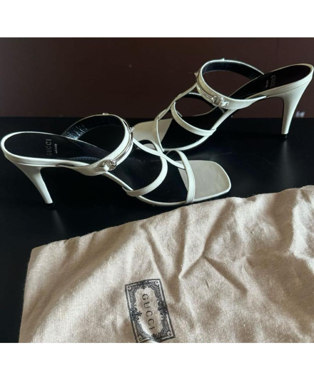 GUCCI Бежевые кожаные босоножки, фото 3
