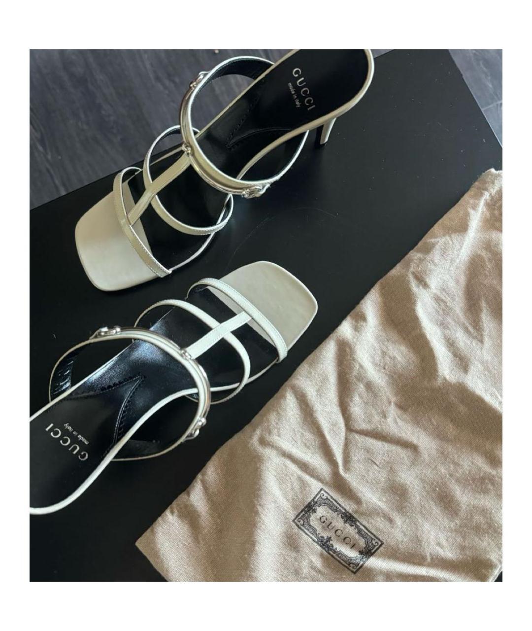 GUCCI Бежевые кожаные босоножки, фото 4