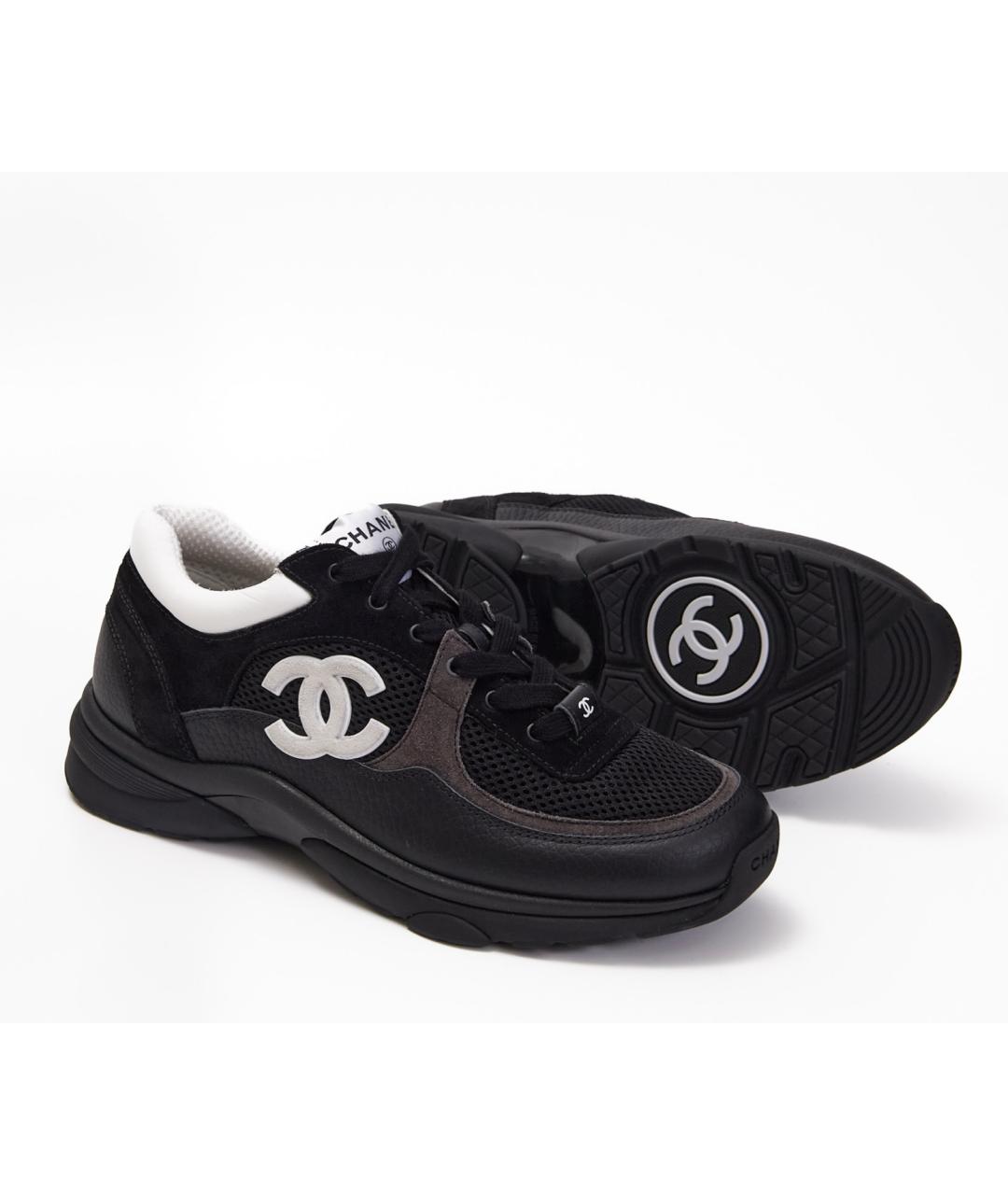 CHANEL Черные кожаные кроссовки, фото 4