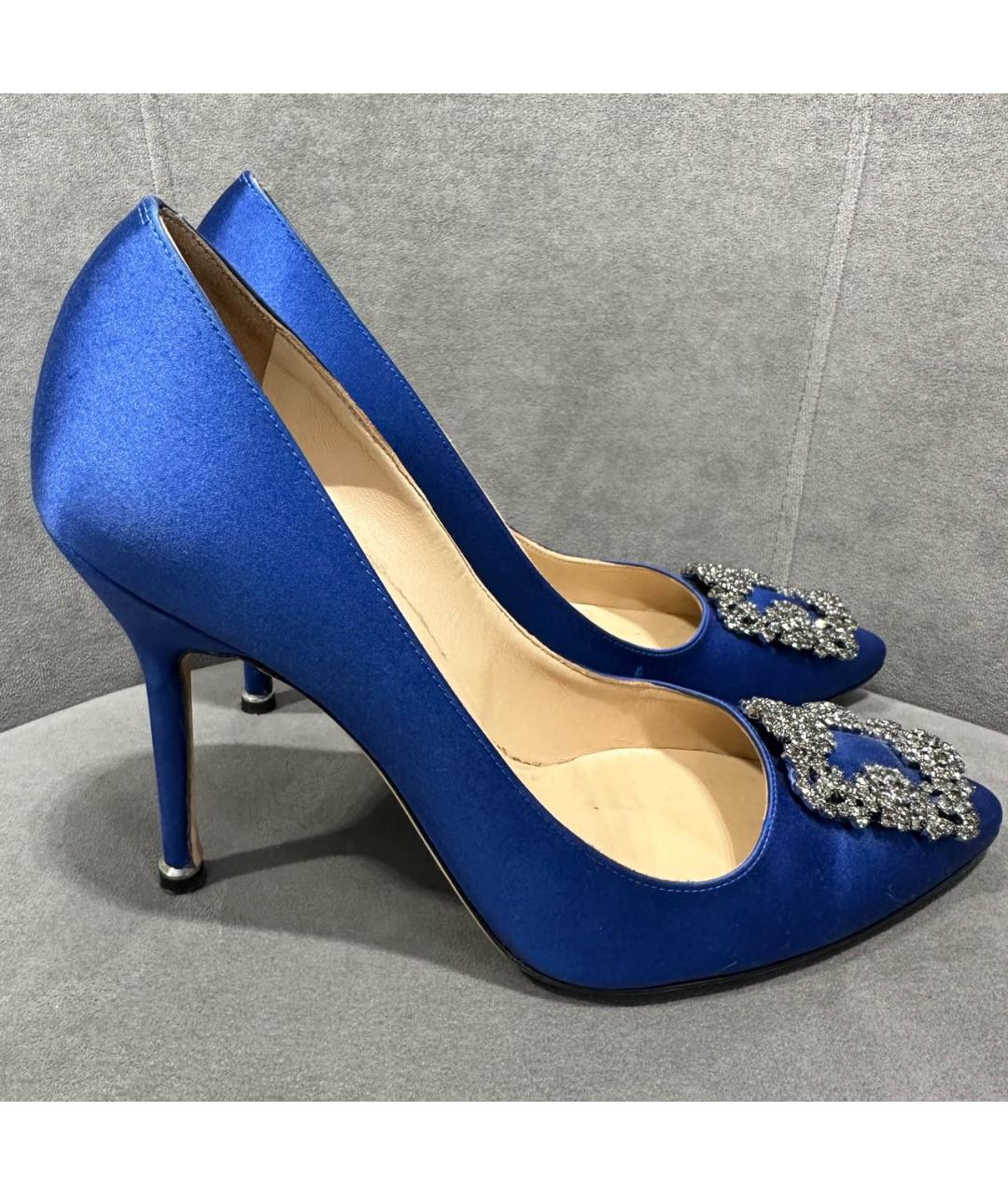 MANOLO BLAHNIK Темно-синие текстильные туфли, фото 5