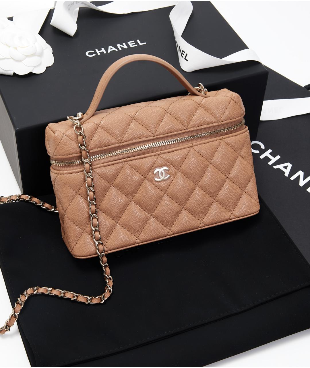CHANEL Коричневая кожаная сумка с короткими ручками, фото 7