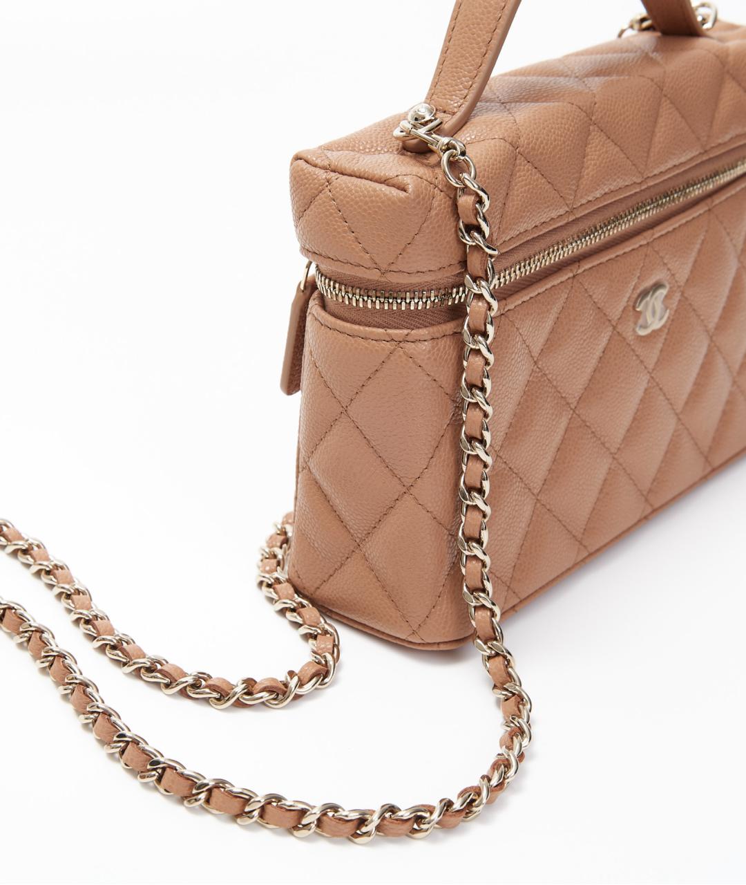 CHANEL Коричневая кожаная сумка с короткими ручками, фото 6