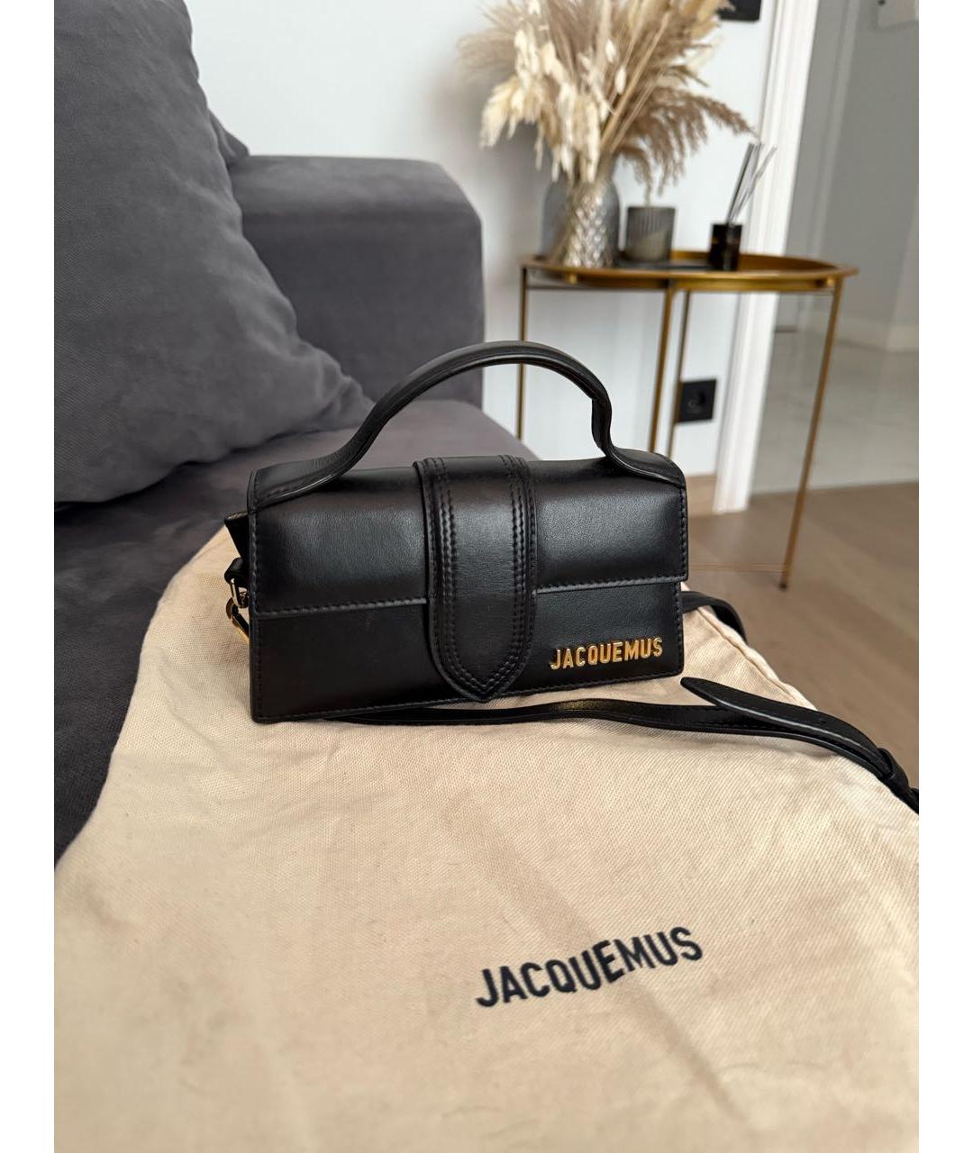 JACQUEMUS Черная кожаная сумка с короткими ручками, фото 2