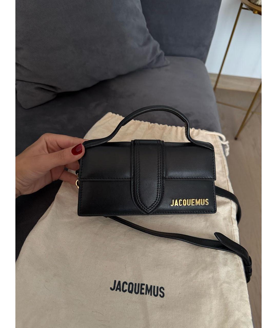 JACQUEMUS Черная кожаная сумка с короткими ручками, фото 3