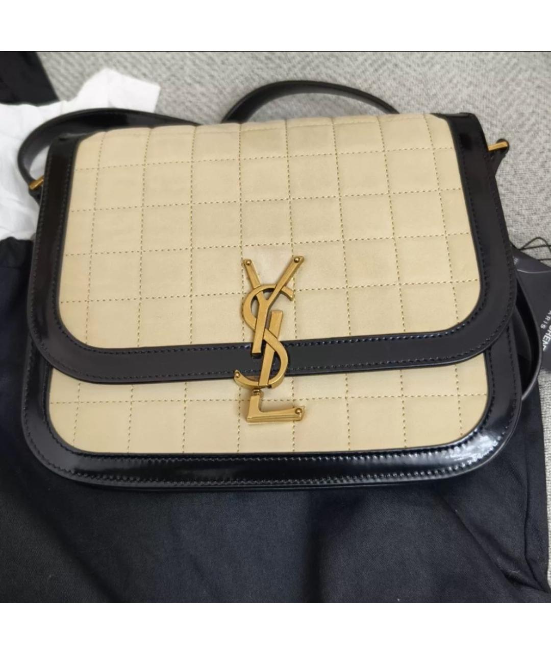 SAINT LAURENT Бежевая кожаная сумка через плечо, фото 2