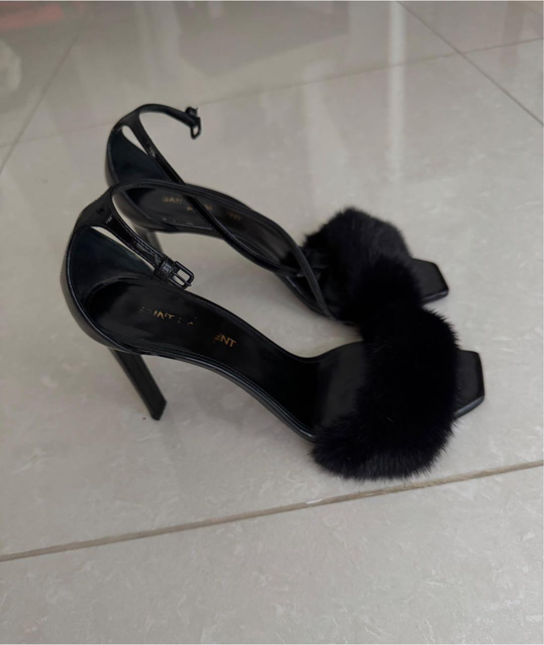 SAINT LAURENT Черные кожаные босоножки, фото 9