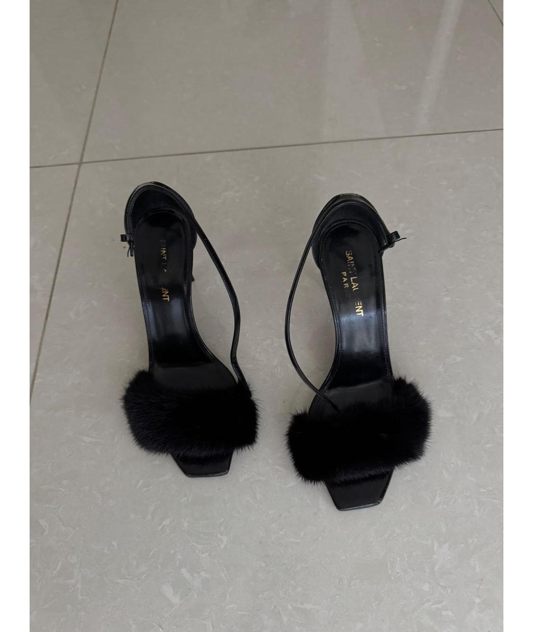 SAINT LAURENT Черные кожаные босоножки, фото 3