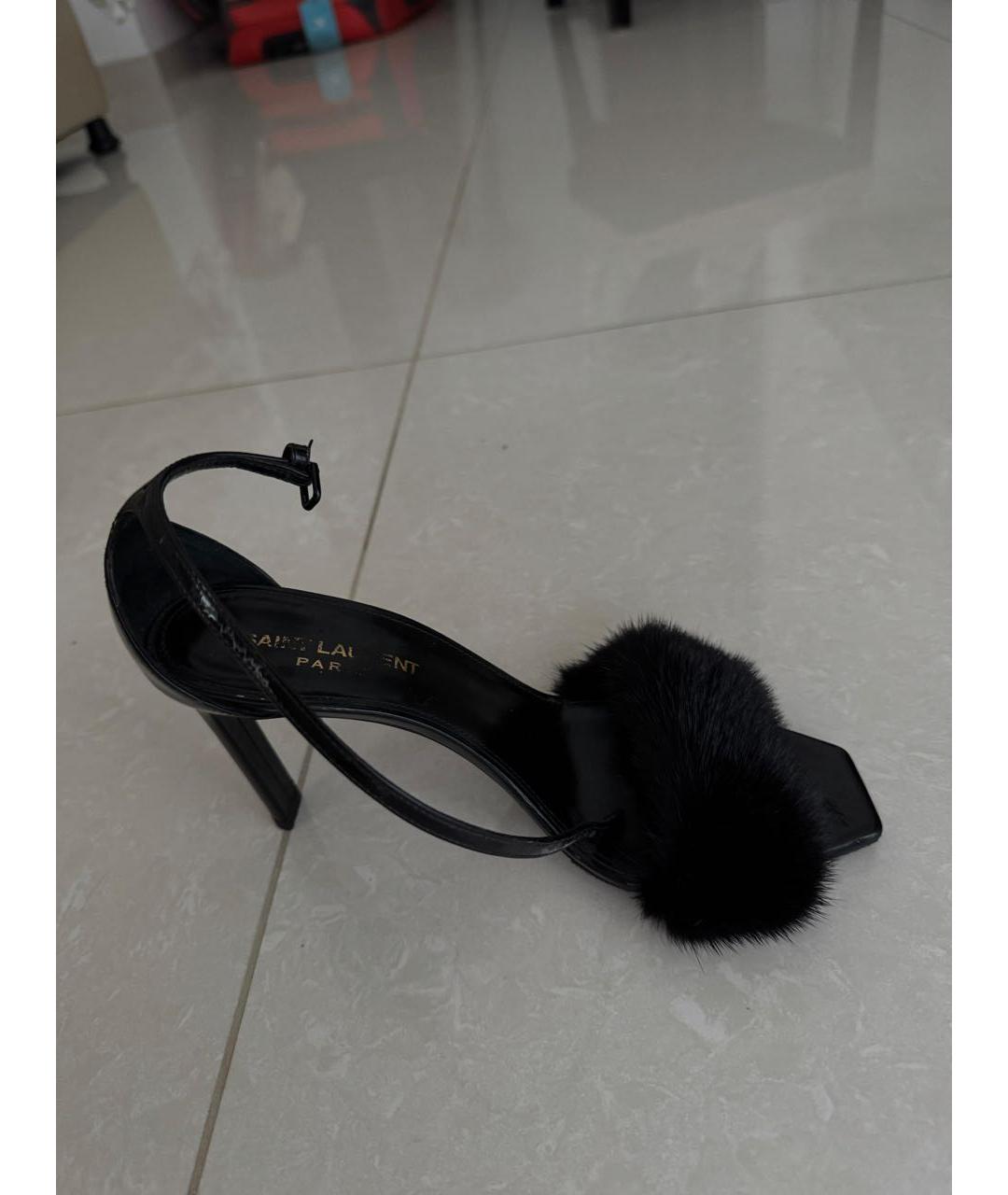 SAINT LAURENT Черные кожаные босоножки, фото 8