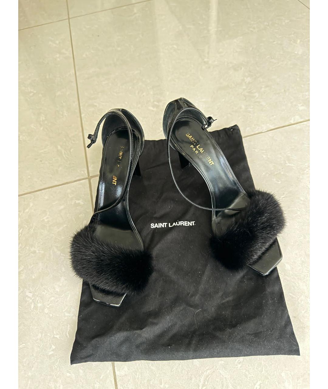SAINT LAURENT Черные кожаные босоножки, фото 2