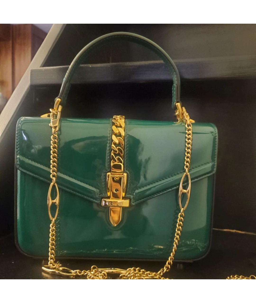 GUCCI Зеленая сумка с короткими ручками из лакированной кожи, фото 2