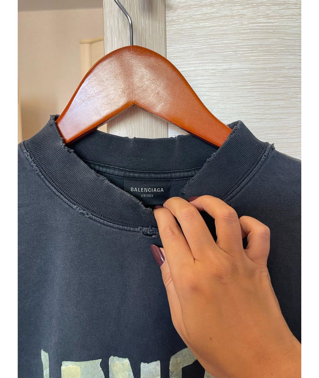 BALENCIAGA Черная хлопковая футболка, фото 3
