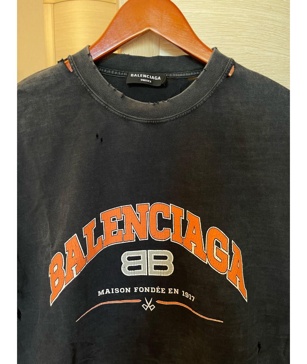 BALENCIAGA Синяя хлопковая футболка, фото 3