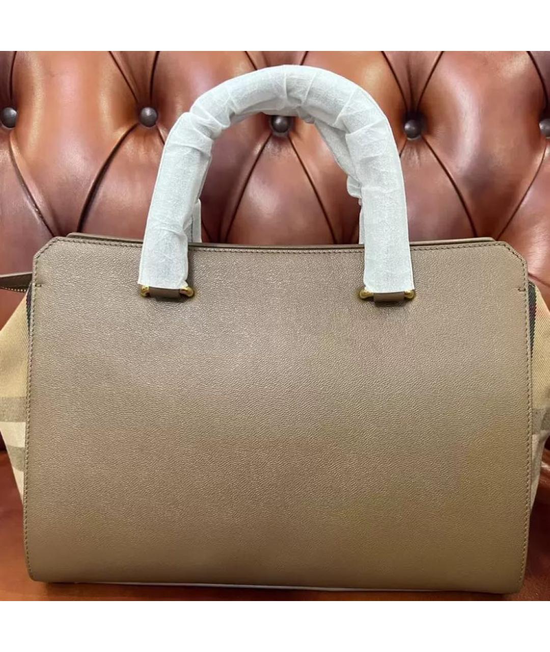 BURBERRY Коричневая кожаная сумка с короткими ручками, фото 2