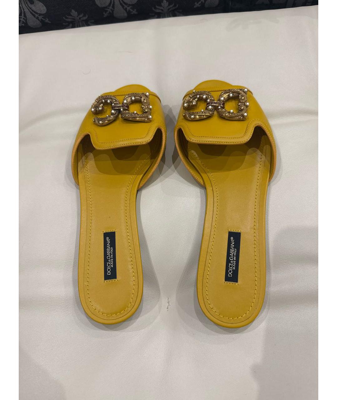 DOLCE&GABBANA Желтые кожаные шлепанцы, фото 3