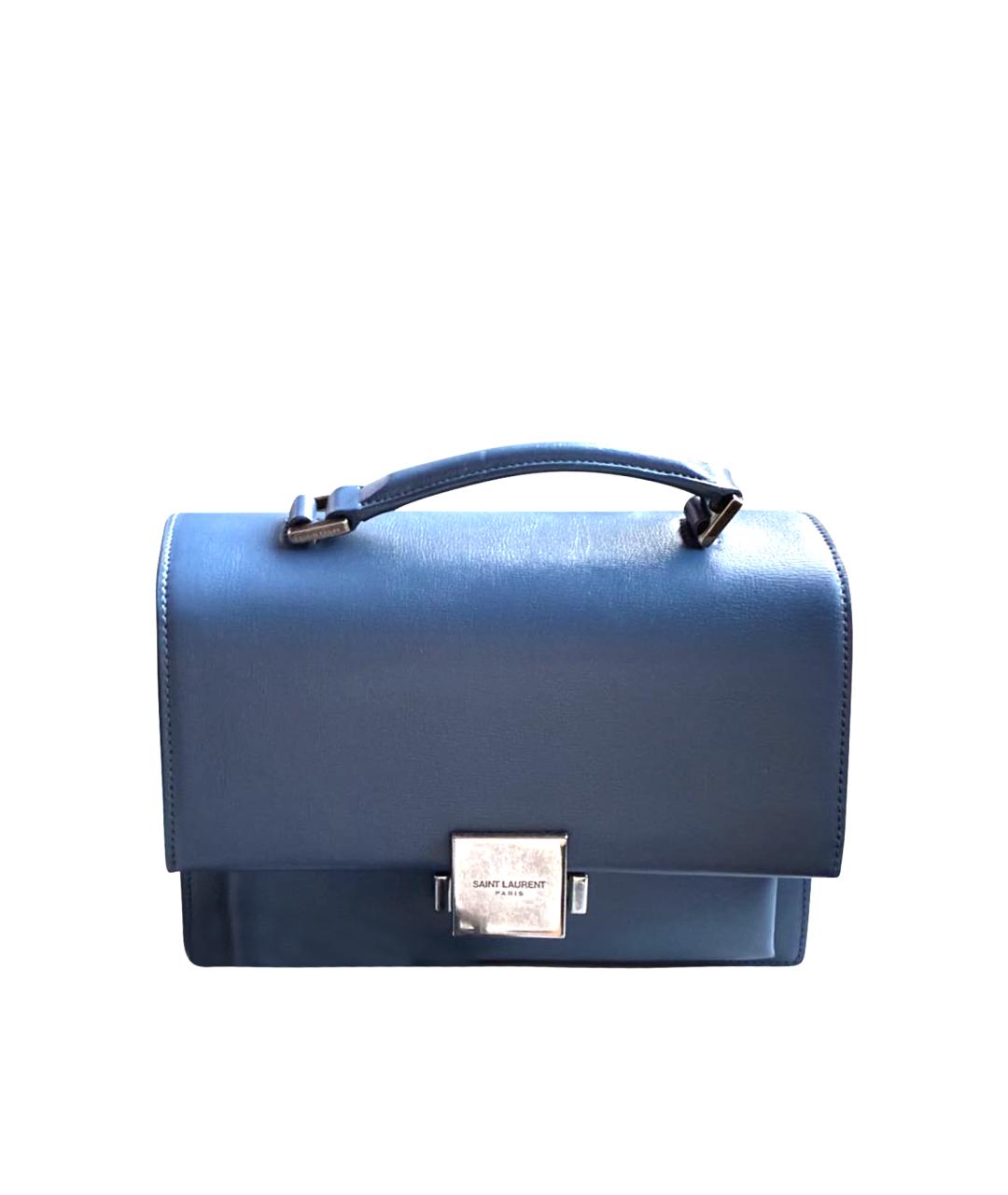 SAINT LAURENT Темно-синяя кожаная сумка с короткими ручками, фото 1