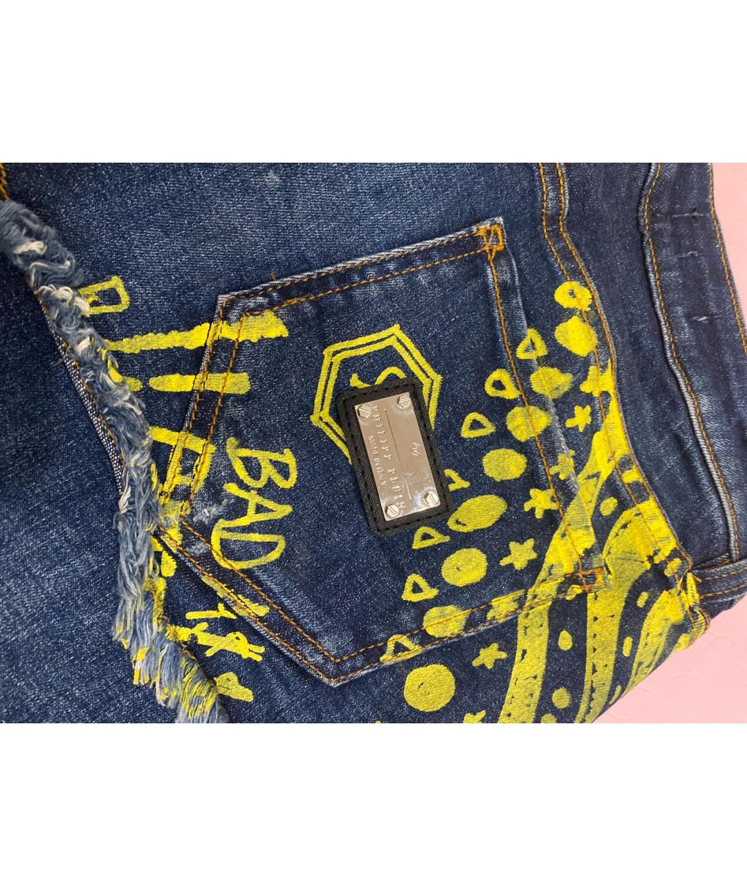 PHILIPP PLEIN Темно-синие хлопко-эластановые шорты, фото 4