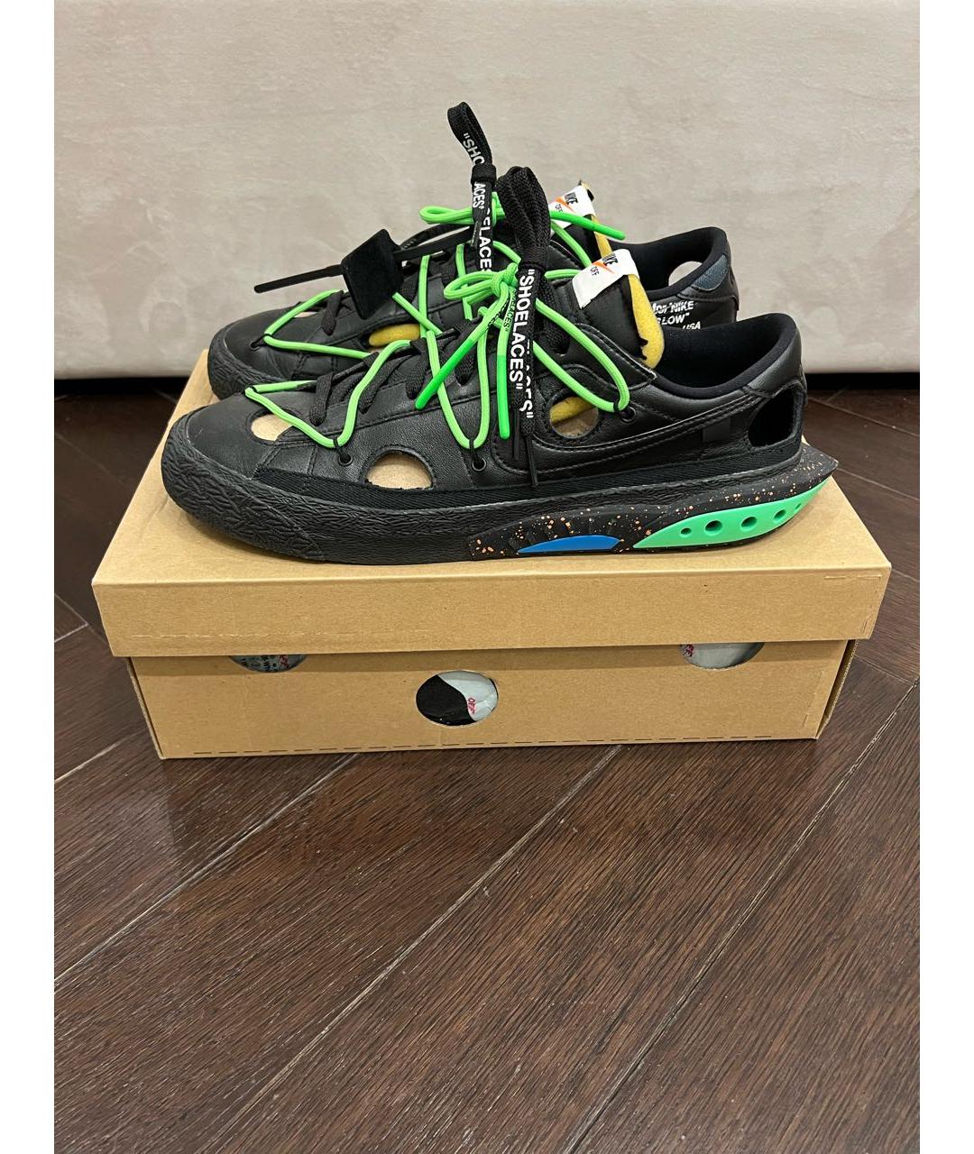 NIKE X OFF-WHITE Черные кожаные низкие кроссовки / кеды, фото 7