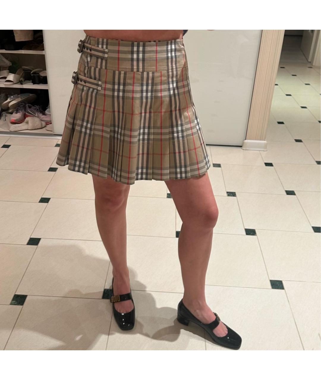 BURBERRY Бежевая хлопковая юбка мини, фото 5