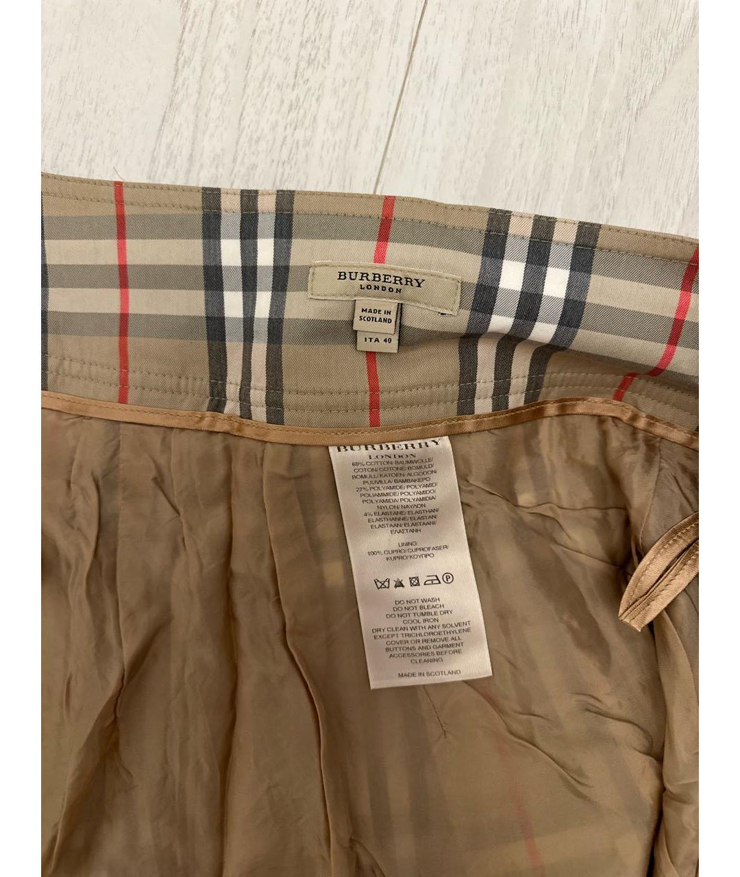 BURBERRY Бежевая хлопковая юбка мини, фото 3