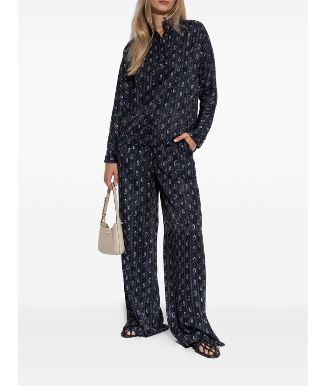 TORY BURCH Темно-синие шелковые прямые брюки, фото 4
