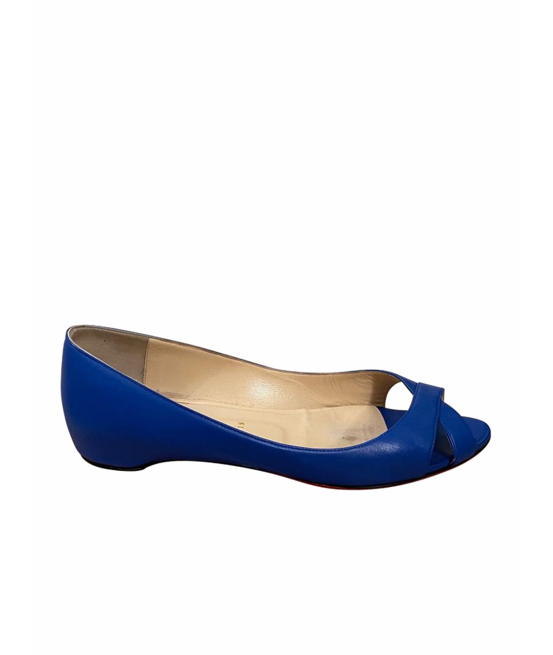 CHRISTIAN LOUBOUTIN Черные кожаные лодочки на низком каблуке, фото 1
