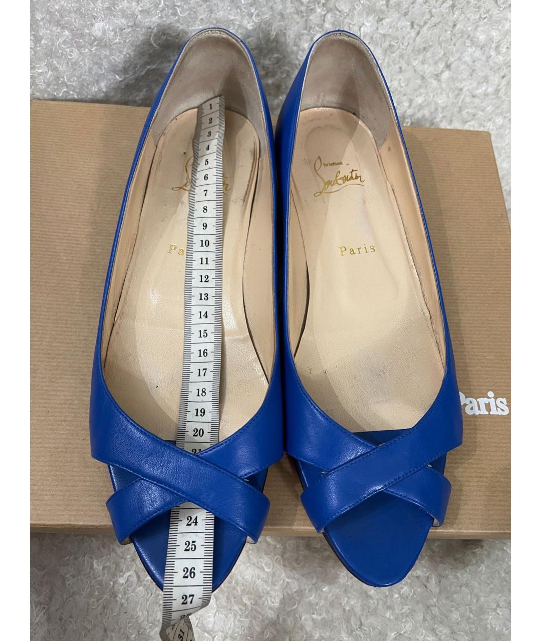 CHRISTIAN LOUBOUTIN Черные кожаные лодочки на низком каблуке, фото 8