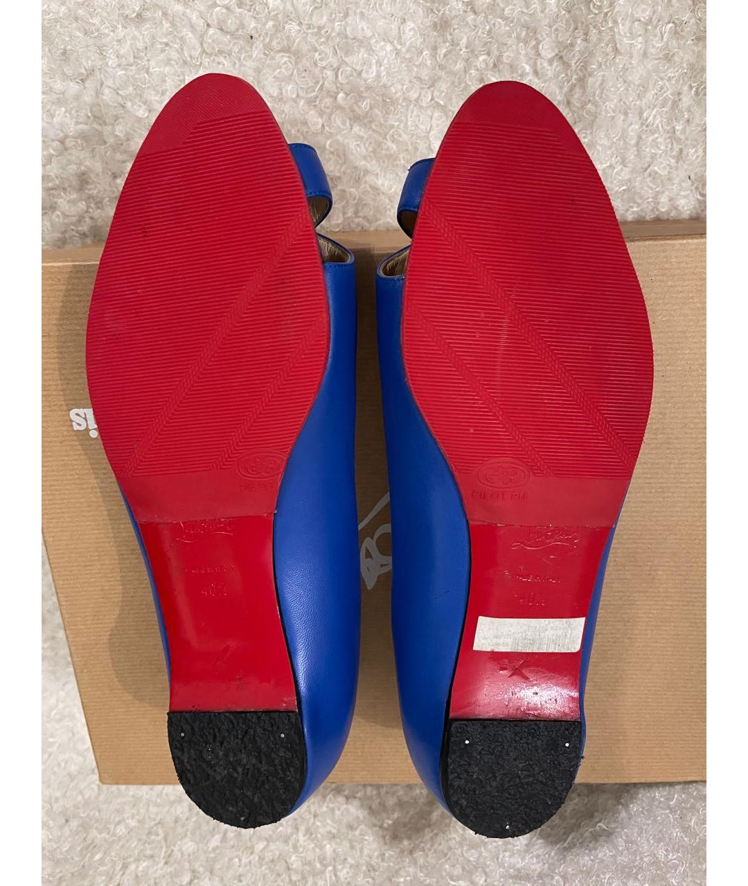 CHRISTIAN LOUBOUTIN Черные кожаные лодочки на низком каблуке, фото 5