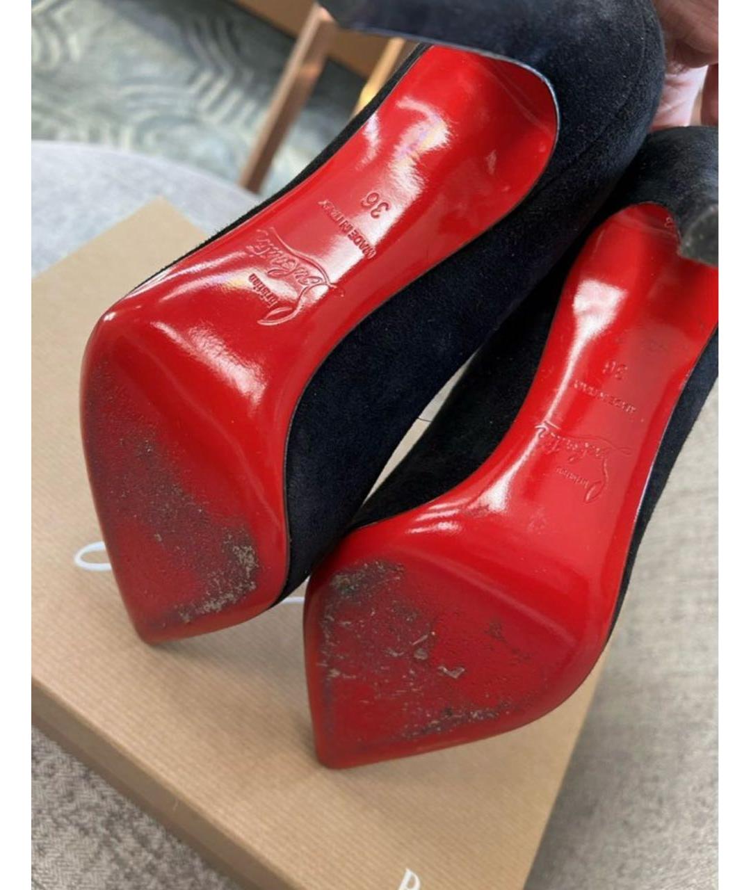 CHRISTIAN LOUBOUTIN Черные замшевые туфли, фото 4