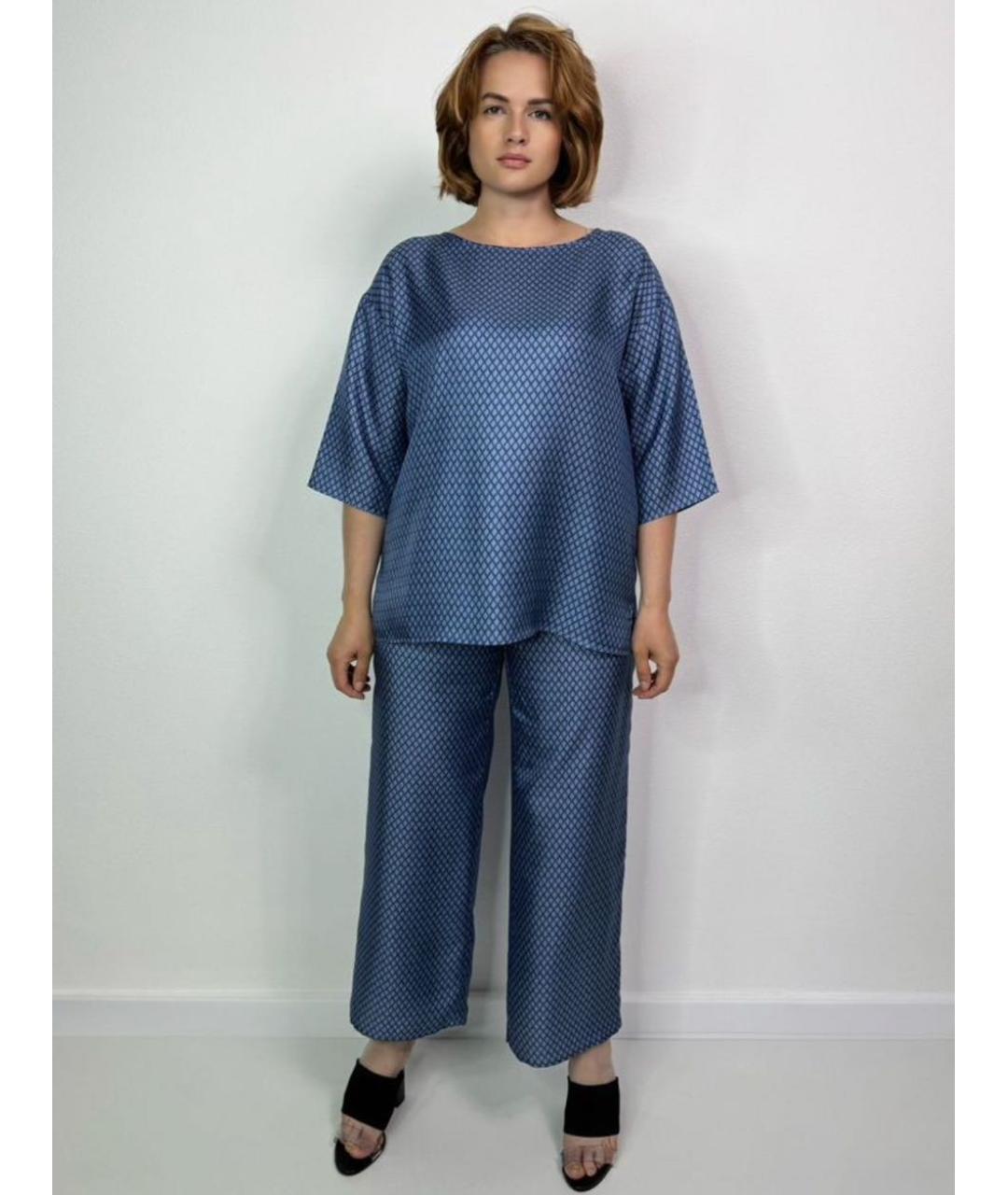 MAX MARA Голубой шелковый костюм с брюками, фото 7