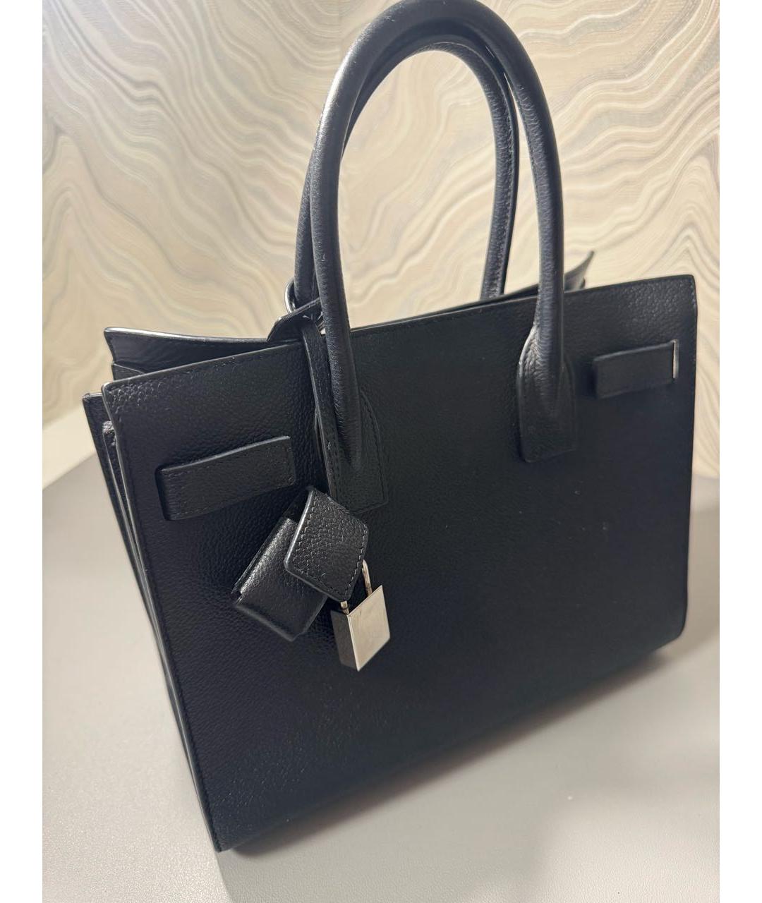 SAINT LAURENT Черная кожаная сумка с короткими ручками, фото 8