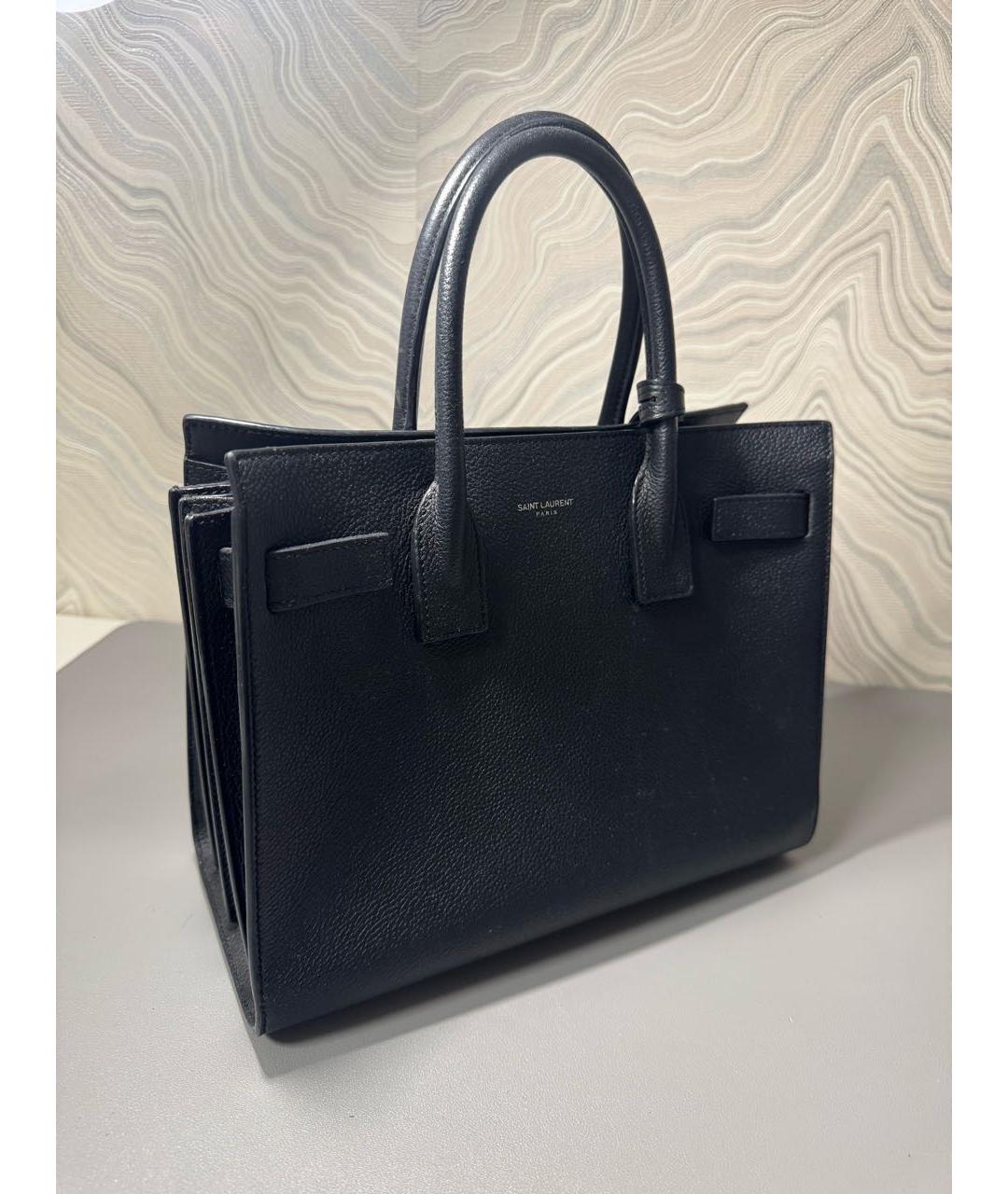 SAINT LAURENT Черная кожаная сумка с короткими ручками, фото 2