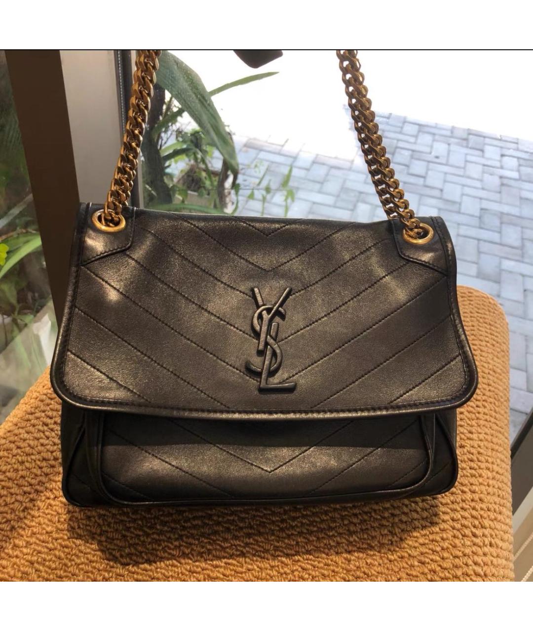 SAINT LAURENT Черная кожаная сумка через плечо, фото 2