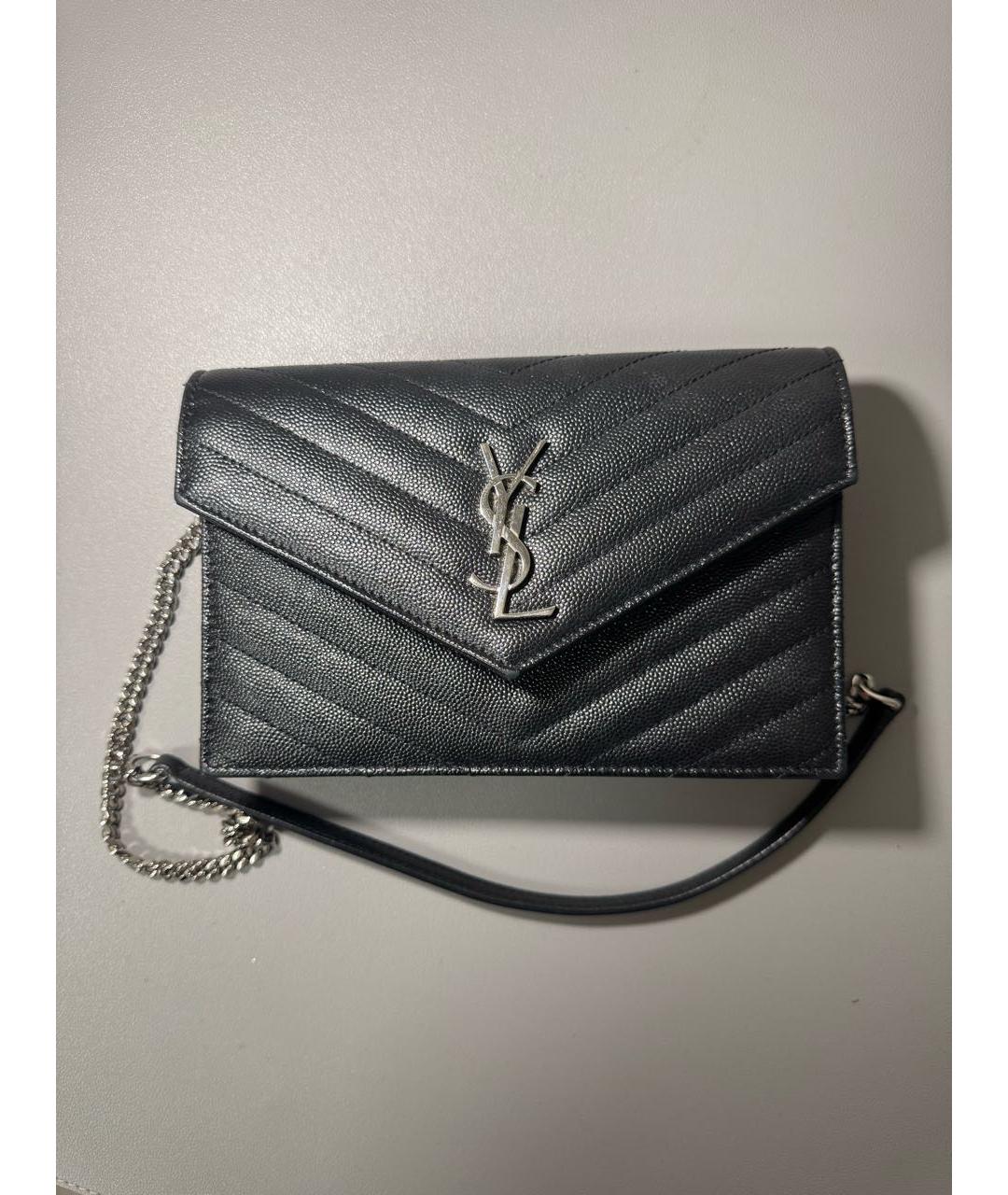 SAINT LAURENT Черная кожаная сумка через плечо, фото 2