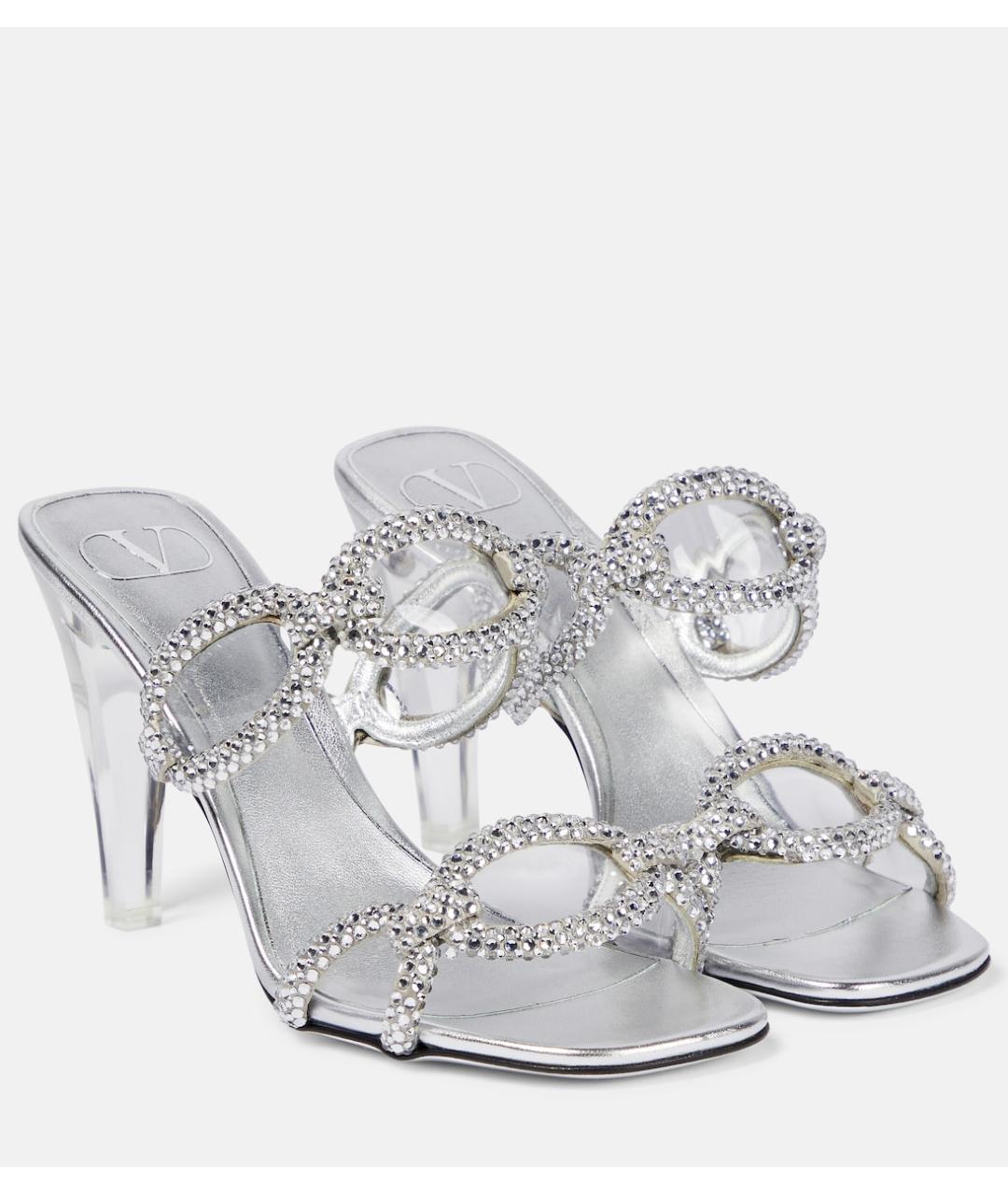 VALENTINO Серебряные кожаные мюли, фото 3