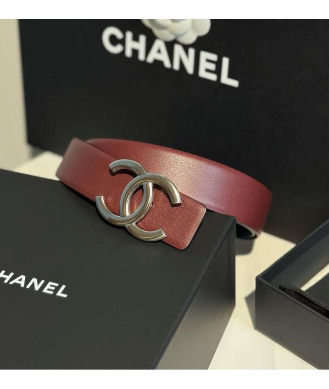 CHANEL Бордовый кожаный ремень, фото 3