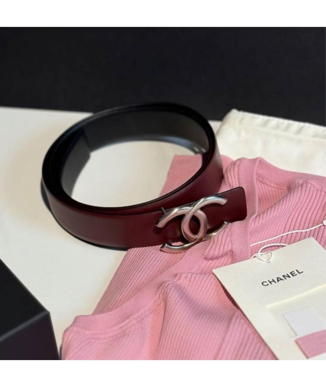 CHANEL Бордовый кожаный ремень, фото 4