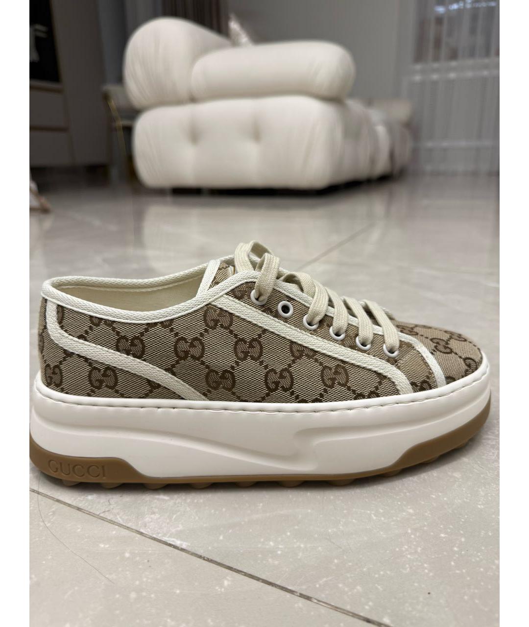 GUCCI Коричневые текстильные низкие кроссовки / кеды, фото 9