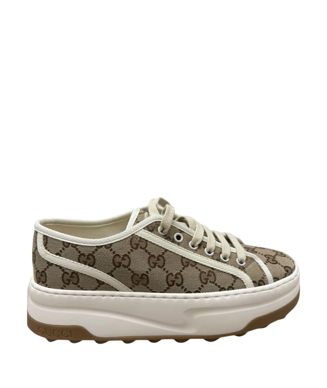 GUCCI Коричневые текстильные низкие кроссовки / кеды, фото 1