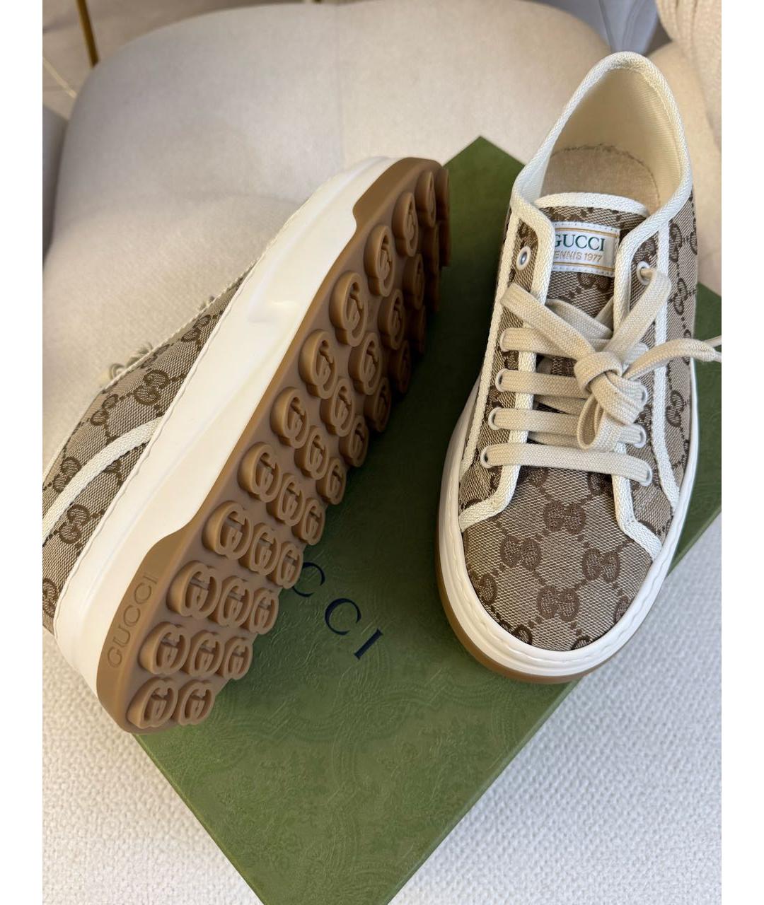 GUCCI Коричневые текстильные низкие кроссовки / кеды, фото 6