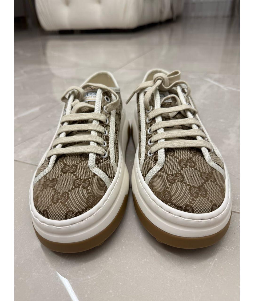 GUCCI Коричневые текстильные низкие кроссовки / кеды, фото 2
