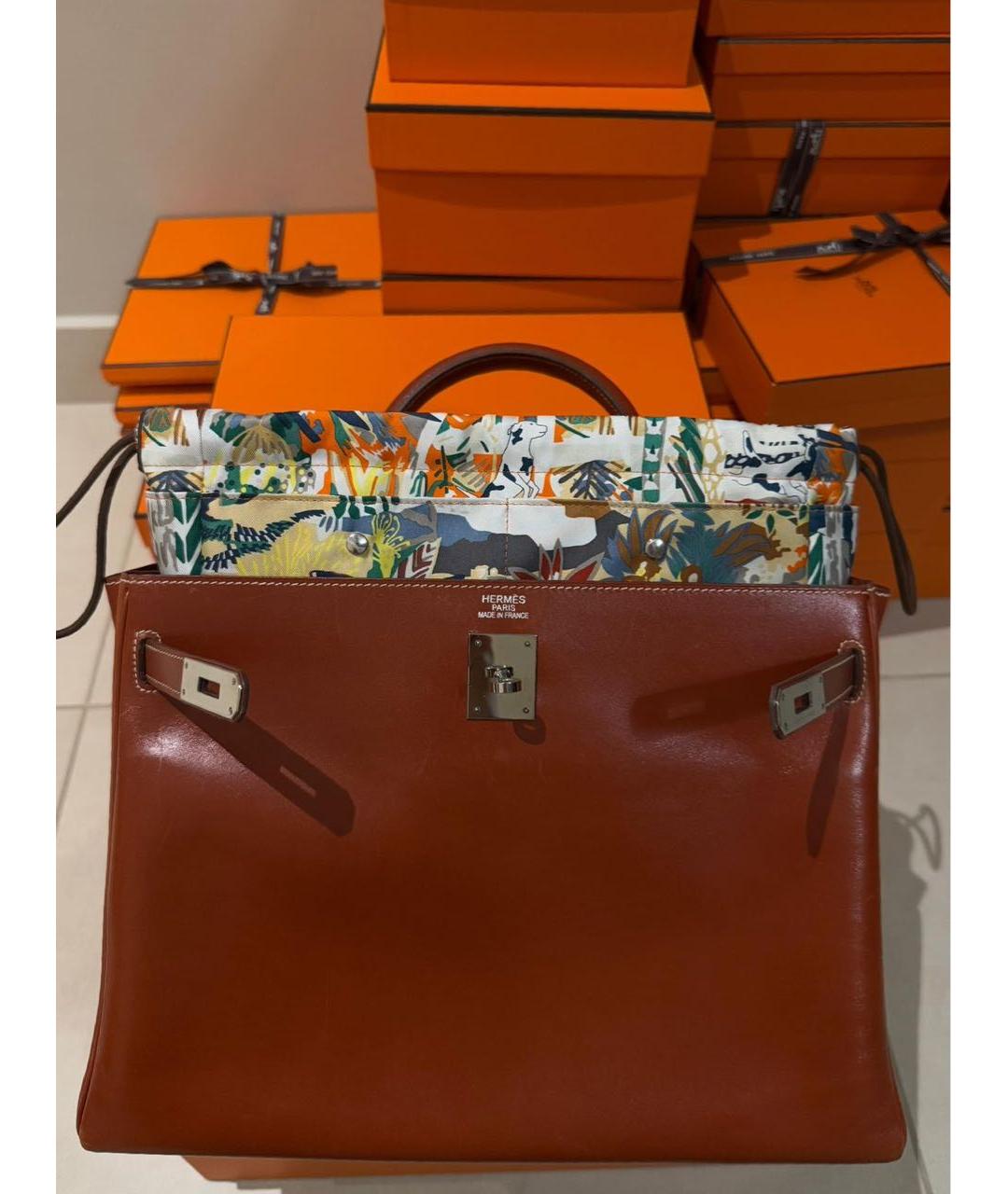 HERMES Бордовая кожаная сумка тоут, фото 4