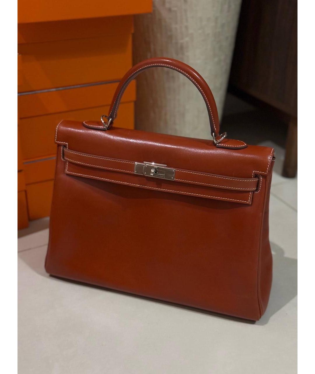 HERMES Бордовая кожаная сумка тоут, фото 2