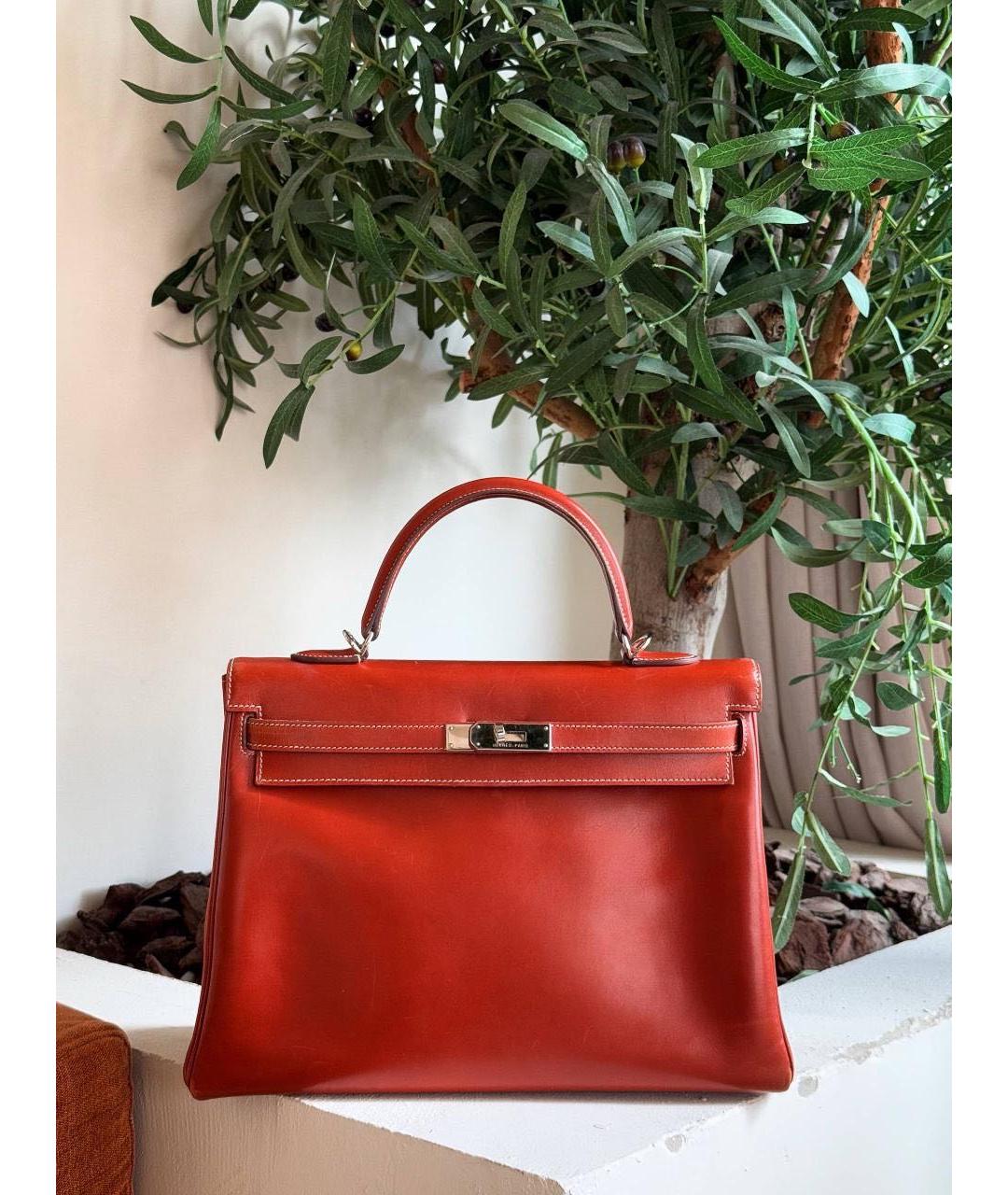 HERMES Бордовая кожаная сумка тоут, фото 3